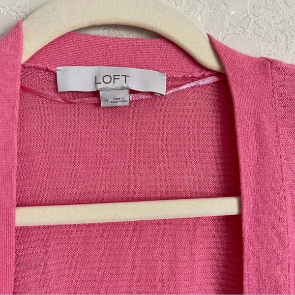 LOFT Pink Ribbed Open Cardigan Linen Blend - Picture 2 of 4